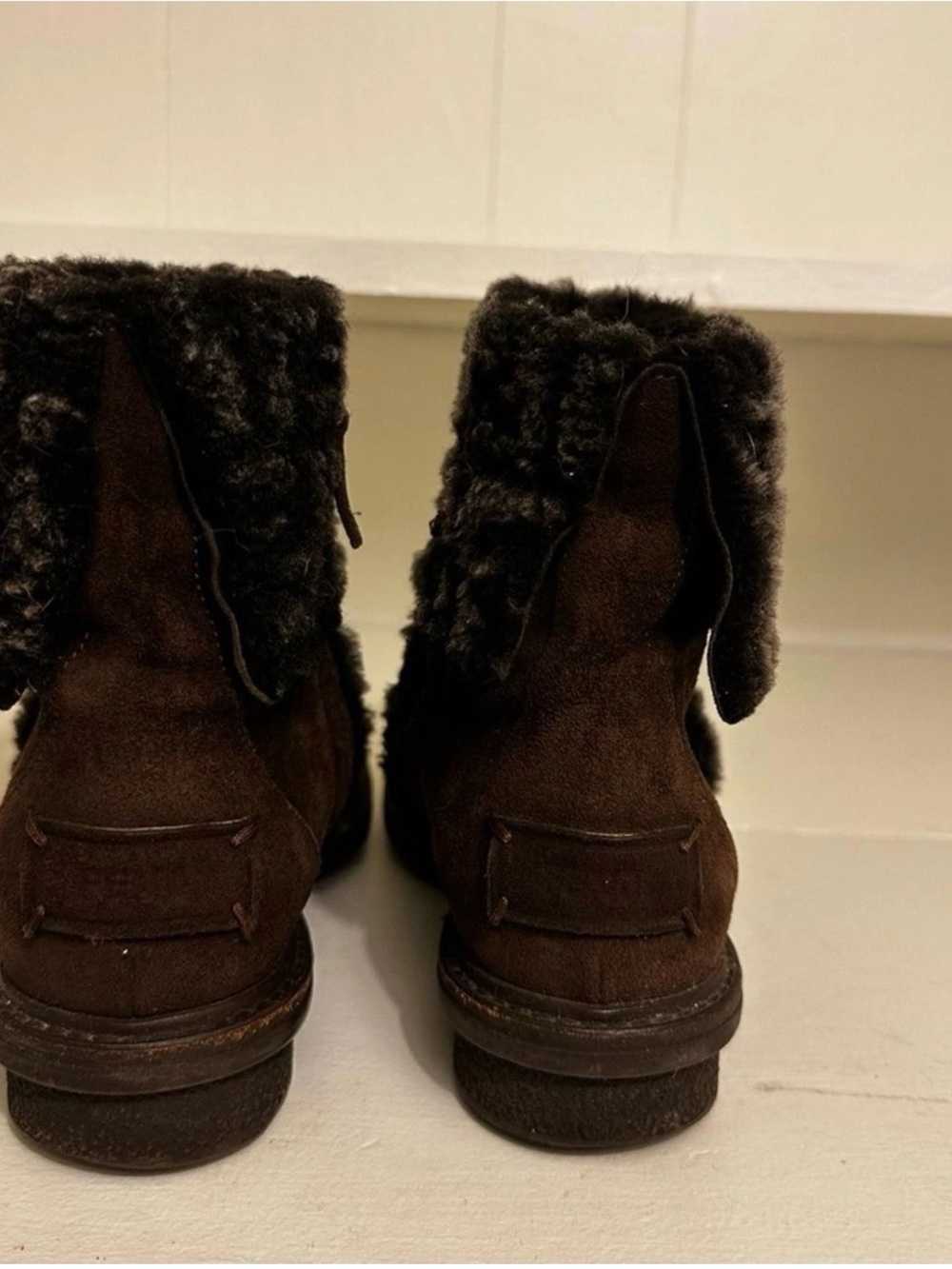 Fendi Zucca FF Logo Shearling Cuff Suede Ankle Boots Brown IT 36.5 US 5.5 - Picture 5 of 16